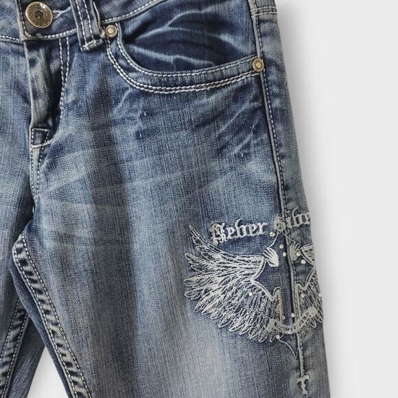 Cowgirl Tuff Jeans Wing & A Prayer Rhinestone Bootcut Low-Rise Y2K Sz 26x33 - Picture 3 of 15